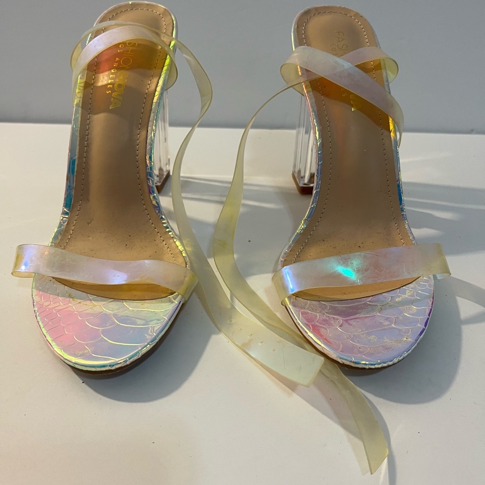 Fashion Nova Iridescent Clear Strap Heeled Sandals